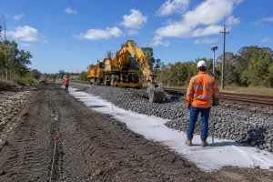 Formation rehabilitation works restoring the structural foundation beneath a railway track