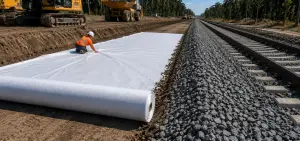 Installing geofabric beneath a railway formation during track renewal to improve formation stability and drainage