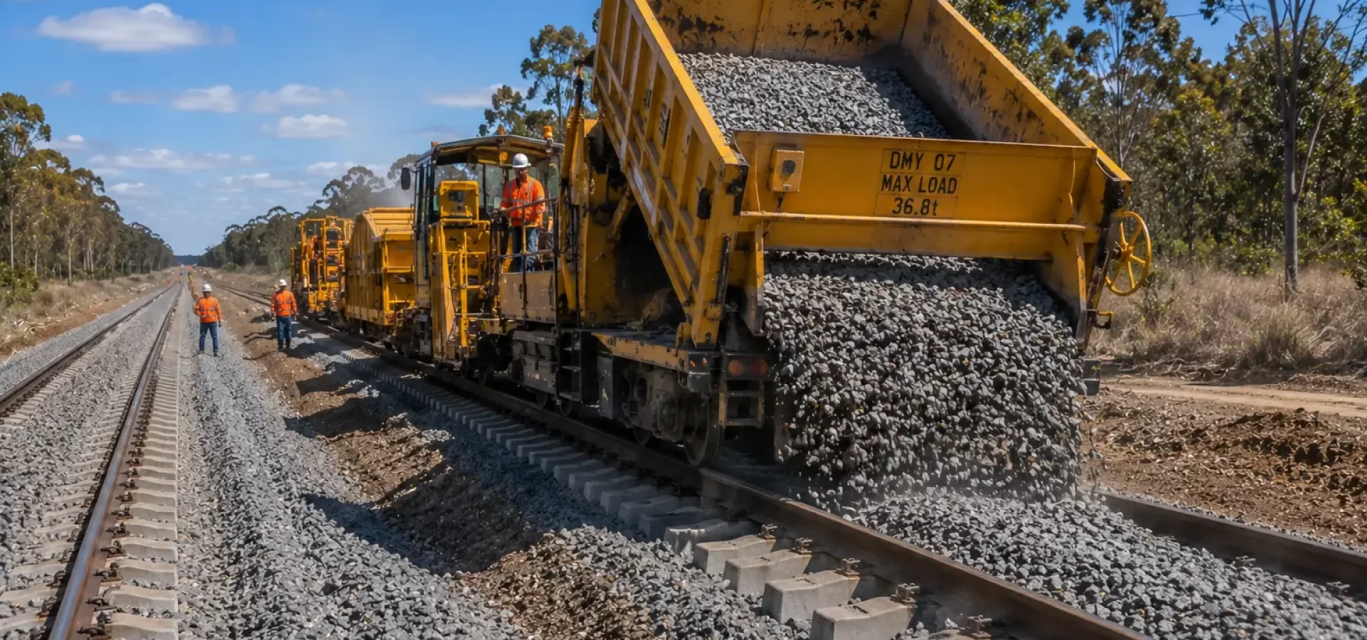 Delivery and placement of railway ballast during rail infrastructure renewal and maintenance works.