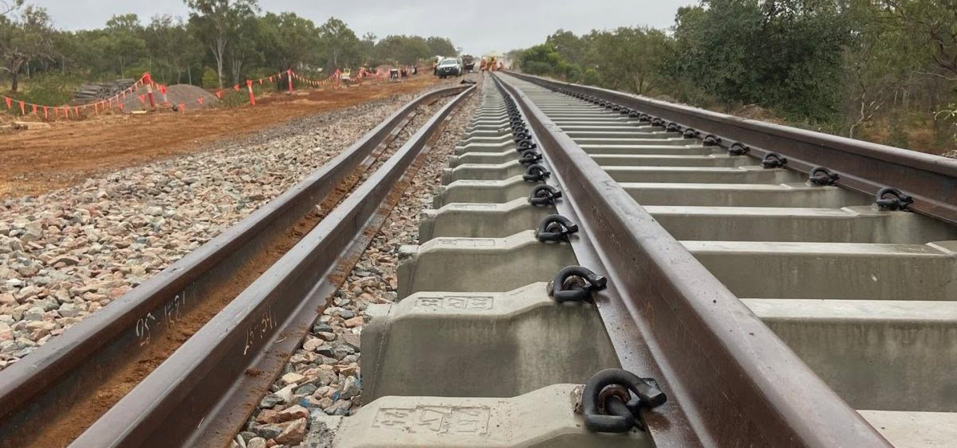 Railway sleepers positioned during an Australian track renewal project